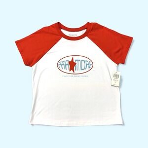 NWT Paramore Shirt Women M Hot Topic Red Star Girls Raglan Crop Top Y2K Emo Band